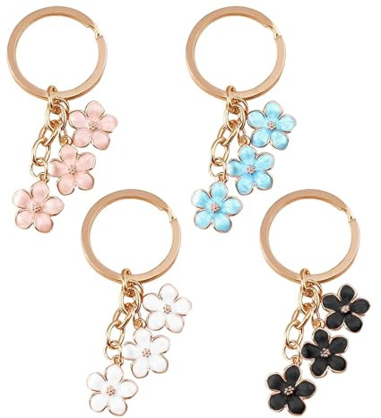 NYGGTYK Lot de 4 porte-clés en fleurs de cerisier, pendentif en fleur de cerisier, accessoires de décoration de sac à main, cadeaux pour filles,