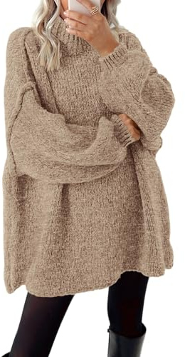 BTFBM Sweaters for Women Fall 2026 Long Sleeve Mock Neck Cable Knit Oversized Sweater Pullover Tops Thick Winter Clothes(Khaki, Medium)