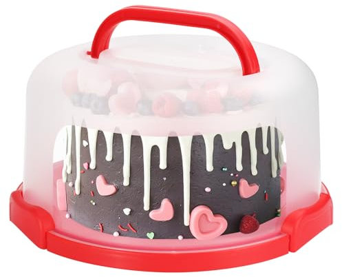 RTUDOPUYT Cake Carrier with Lid and Handle, Fit 10’’ Cake Stand with Lid, Cake Transport Storage Container, Cake Containers Cover Stand with Lids, 3 Secure Side Closures (Red)