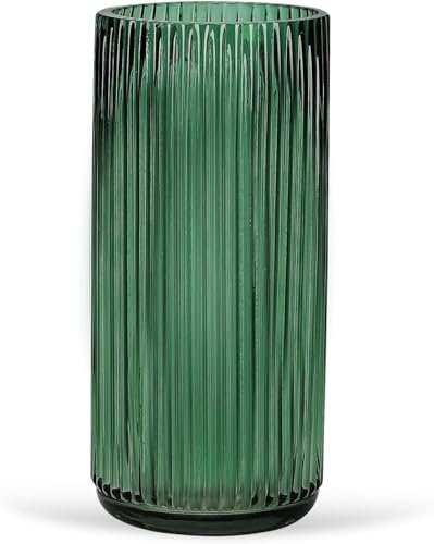 Anquephd Vase cylindrique vert - Design moderne pour arrangements floraux - Vase de sol en verre - Décoration verticale parfaite - Vase de fleurs de qualité supérieure (vert, 19,5 cm)