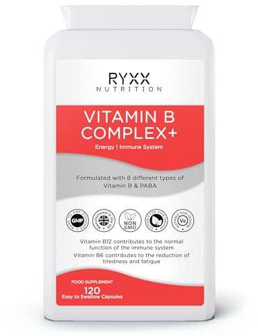 Vitamin B Complex+ | High Strength & High Absorption B Vitamins | 120 Vegan Capsules | with B6, B12 & Folate for Energy & Tiredness Reduction | Made in the UK by RYXX