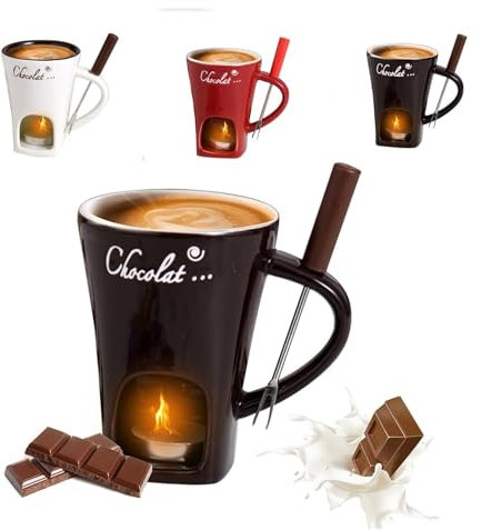 DengFen Tasse à fondue au chocolat, service à fondue en céramique avec fourchette, tasse à fondre le fromage, tasse chauffante au beurre, casserole chauffante avec bougie chauffe-plat, convient pour