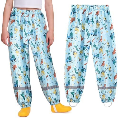 Domueay Pantalon de Pluie Enfant Pantalon Imperméable Garçons Respirant Pliable Pantalon de Boue Reflechissant pour 7-8 Ans, Bleu clair