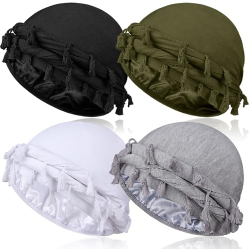 4 Pcs Satin Lined Turban Silky Head Wraps for Men, Twist Halo Turban Mens Head Scarf for Hair