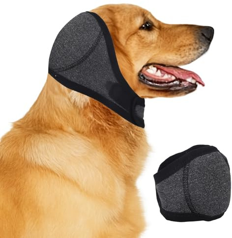 BOXOB Orejeras para Perro, Ajustables Protector de Orejas Perros (L) | Cómodas y Silenciosas Capucha Calmante Gorro de Ducha Cubreorejas Suministros para Baño Aseo Diseño Fuegos Artificiales