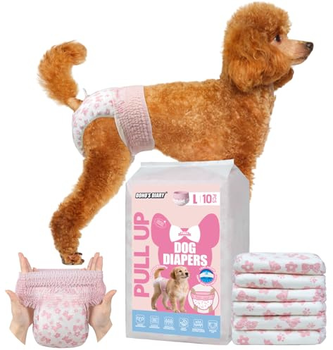 DONO Pannolini per Cani Femmina, 10 pezzi, Pannolino Cane Femmina, Mutandine per il calore, pannolini per gatti incontinenti, super assorbenti, incontinenza, L (30-50 cm)