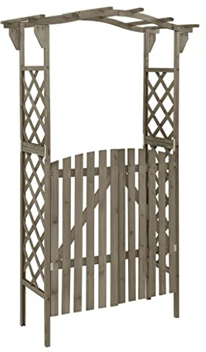 Arche de Jardin en Bois, Arche à Rosiers avec Treillis Pergola avec Portail 116x40x204 cm Gris Bois de Sapin Massif