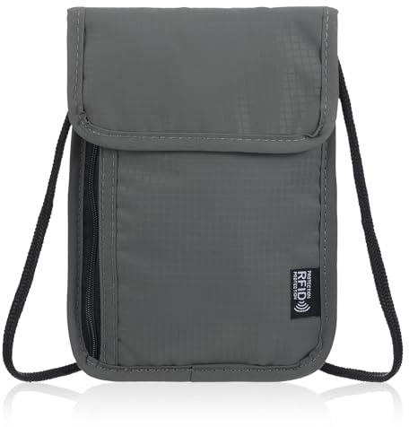 Classicseali Brustbeutel Damen, Umhänge Geldbeutel, RFID Blockierender Reisepasshalter, Geldbeutel zum Umhängen, Sichere, Leichte Reise Brieftasche, Geschenke für Frauen, Männer (Grau/20 x 14cm)