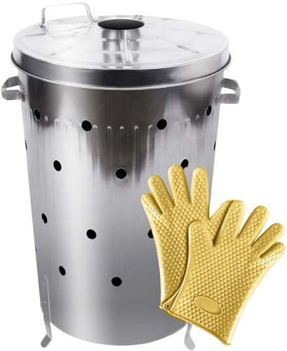 My Global Store – Composteur De Jardin en Métal 100L Réels - Poubelle Exterieure – Poubelle De Jardin – Compost - Acier Galvanisé - Gants Inclus