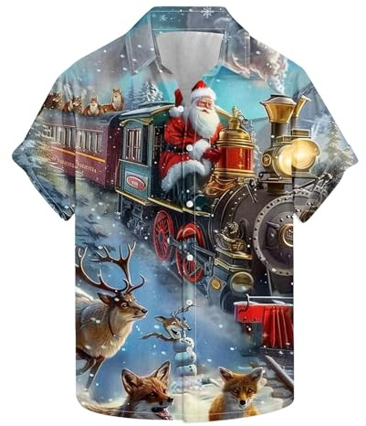 Men's Ugly Christmas Shirt Santa Claus Reindeer T Shirt Christmas Tree Snowman XmasT-Shirts Short Sleeve Shirts Button Up Tops Hawaiian Sweatshirts Pullover Lightweight Shirt Party Tshirt Gift for Men