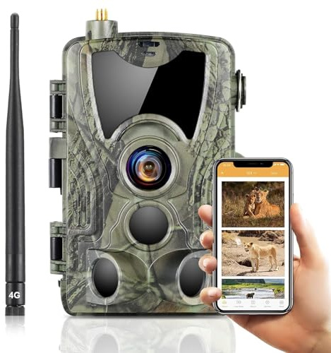 RecorCam Camera de Chasse 4G APP, 4K 120MP Caméra Chasse avec Carte SIM, Envoi de Photos, Vidéo en Direct, Piege Photographique Nocturne 850 nm IR LED, Caméra de Chasse avec Détecteur de Mouvement