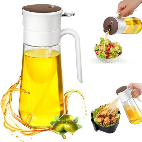 Euqvunn Oil Spray Bottle 580ml, 2-in-1 Oil Dispenser & Sprayer Glass Bottle for Kitchen, Fine Mist & Clog-Resistant for Olive-oil, Air Fryer, Kitchen Cooking