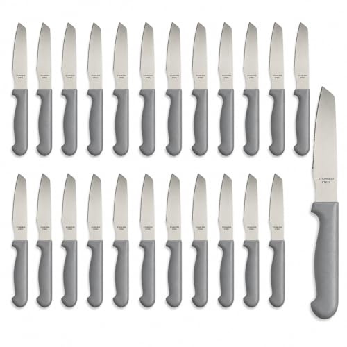 PALUPLUS Set 24 Coltelli per Pizza in Acciaio Inox, Lunghezza 21 cm, Lama Seghettata e Temprata, Impugnatura Ergonomica Nera, Coltelli da tavola per Bistecca e Pizza -009M -1,1