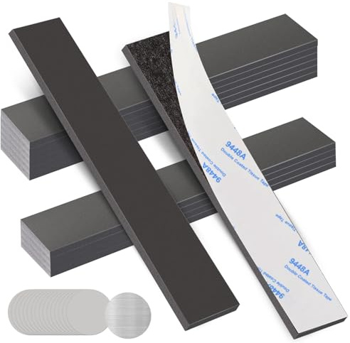 Alitree 12 Pezzi Calamite Magnetiche, Magneti Flessibili Autoadesivi 15x2.5CM per Lavagna Frigo, con 30 Piastre Metalliche e Magneti Adesivi per Ufficio Cucina Casa Fai-da-te, Forti e Ritagliabili