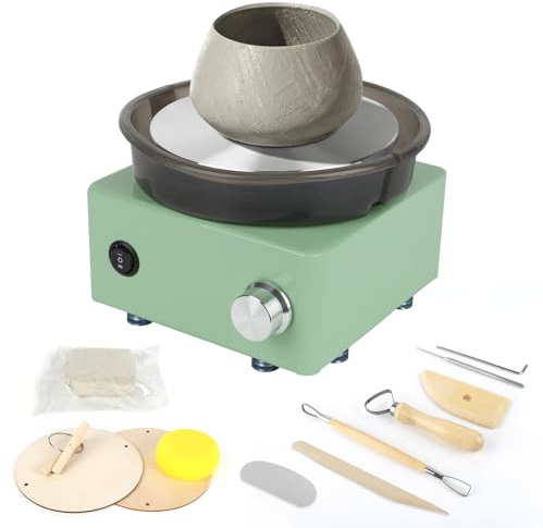 Mini Tornio per Ceramica, Tornio da Vasaio Elettrico per Adulti e Bambini, Tornio per Ceramica Professionale con Velocità Regolabile, Kit Completo (Piattaforma, Pedale, Utensili) per Imparare a Casa