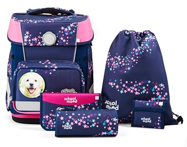 SCHOOL-MOOD Champion Maxx Leni (Hund), 6-tlg. Schulranzenset höhenverstellbar, 22 Liter, 1,1 kg Grundschule 1.-4. Klasse, Modell 2026