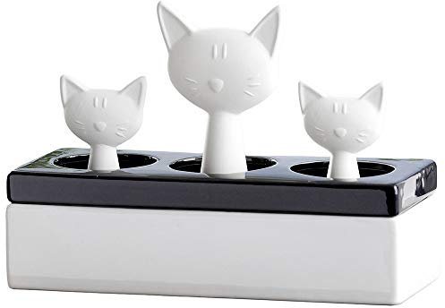 Wenko 52608100 Luftbefeuchter Katzenfamilie - Keramik-Verdunster, 22 x 15.5 x 8.5 cm, weiß-schwarz