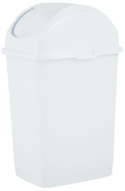Superio Small 2.5 Gallon Plastic Trash Can with Swing Top Lid, Compact Slim Waste Bin for Under Desk, Office, Bedroom, Bathroom, Dorm Room, 10 Qt. Portable Garbage Can (White)