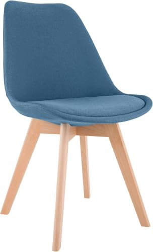 CLP Sedia da pranzo imbottita Linares, sedia da cucina con schienale e struttura in faggio, seduta con feltrini Colore:blu;Materiale:Stoffa