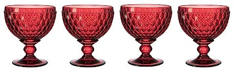 Villeroy & Boch Sektschalen Boston Coloured, 4er Set, Red, 398 ml, Farbige Dessertschalen mit Facettenmuster, Kristallglas, Spülmaschinengeeignet