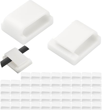Clips Autoadhesivos de Gestión de Cables, 50 pzas, Blanco, Hasta Ø 10 mm, Soporte de Organizador de Cables para TV, PC, Ordenador Portátil, LAN y Cables de Carga, Clips de Cable, Grapas pared cables