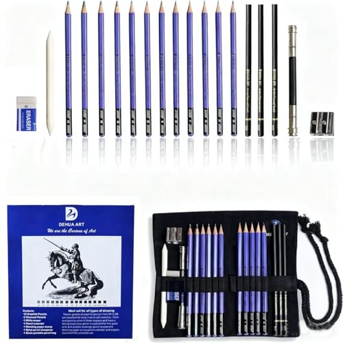 Set di matite da disegno e schizzi professionale, 20 pezzi, con custodia portatile, kit di strumenti artistici da disegno con matite per schizzi (viola)