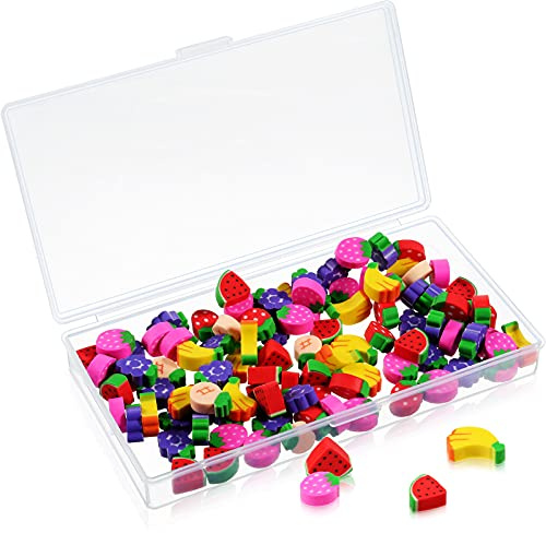 Zonon 100 Pieces Mini Pencil Erasers Pack Mini Erasers Assortment Novelty Sea with Storage Box for Party Favor, Gift Filling, Home Work Reward(Fruit Style)