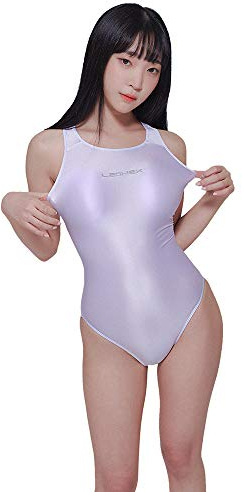 LEOHEX Sexig satin hög glansig bodysuit glänsande trikåer baddräkt i ett stycke Japan skinnsuit, Vitt, XXL