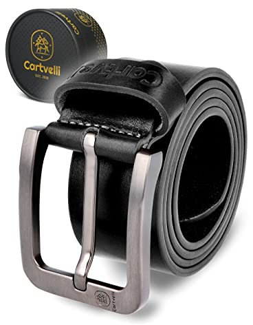 Cartvelli Ledergürtel Herren schwarz 105cm Made in Italy mit Geschenkbox Echt-Leder Herrengürtel Premium Vollleder Jeansgürtel Männer Leder Gürtel Herren 40mm Anzug Jeans Chino Pants ITA22s-105