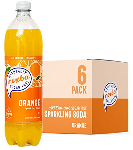 Nexba Orange Sparkling Soda 1 L (Pack of 6) – All Natural, Sugar Free & Healthy Citrus Fizz