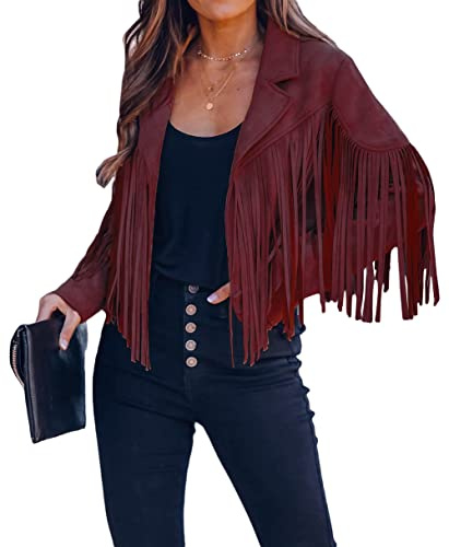 loveimgs Veste de moto en cuir synthétique avec franges pour femme
