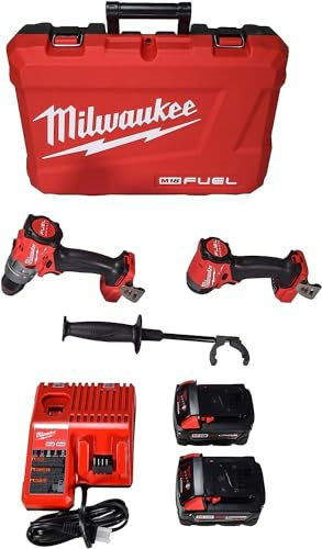 Milwaukee - 3697-22 18V Lithium-Ion Brushless Cordless Hammer Drill Combo Kit, 2 Tools with 2 x 5.0Ah Batteries, Charger and Toolbox, Chrome, Large