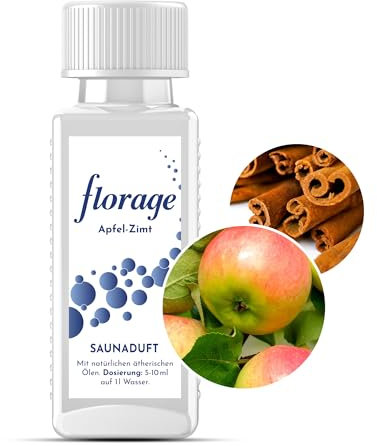 Florage 100ml Saunaaufguss APFEL ZIMT - 50 Jahre Erfahrung als deutsche Duftmanufaktur, hochergiebiges Aufgussmittel für die Sauna, viele Aufguss Düfte, vegan und ohne Tierversuche, auch als Set