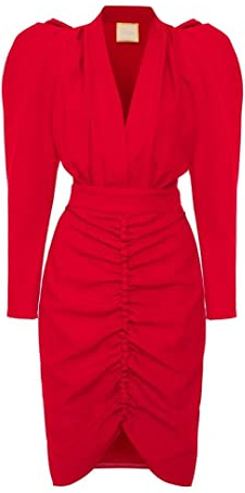 Swing Fashion Laura | Rot | XL Swing Moda Mujer Elegante Fiesta Coctel Noche Negocios Festivo | Vestido lápiz | ceñido | Cuello en V | Longitud de la Rodilla | Manga Larga | Rojo (42)