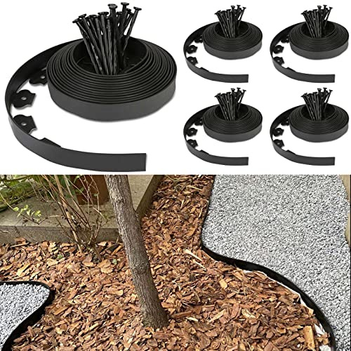 Herrselsam Bordure de pelouse Flexible en Plastique avec 150 piquets de Fixation pour l'ancrage, Bordure de Parterre, Bordure de Jardin, Longueur 50 m, Hauteur 5 cm, Noir