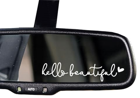 3 x Hello Beautiful Car Mirror Decal, Affirmation Sticker, Rearview Mirror Decal, Tumbler Sticker, Water Bottle Stickers, Vinyl Tumbler Decal, New Car Decor, 4 inches (White, Hello Beautiful)