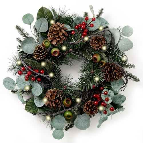 Valery Madelyn 46cm Corona Navidad Puerta, Corona Decorativa para Decoración Navideña，Corona de Pared, Guirnalda Navidad, Navidad, Decoración Navideña