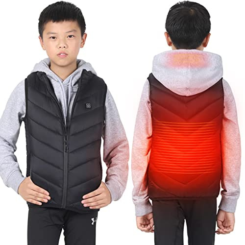 Gilet Chauffant USB Enfants Garçons Filles Veste Chauffante 3 Températures Réglables avec Poches Doudoune Sans Manche imprimé Anime Vêtements Chauffants Lavable pour Ski Pêche Camping de Pêche