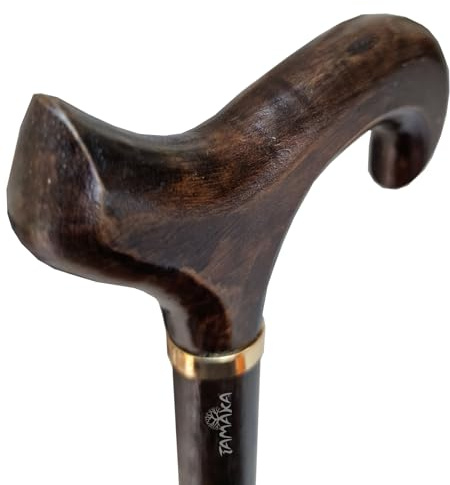 TAMAKA® Gents Handcrafted Dark Brown Wooden Derby Handle Cane With Collar Walking Stick Mens Ladies - 94cm (37)