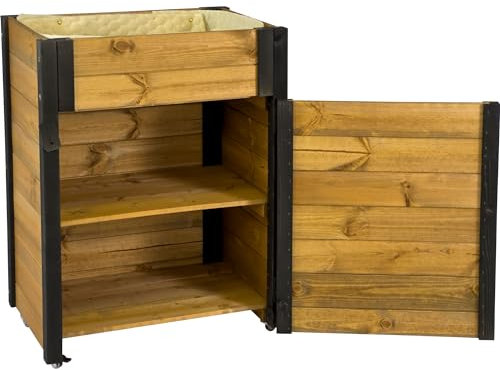 dobar® Green Label Rollbares Hochbeet mit Staufach inkl. Schafswolle Gr. L - 60 x 40 x 80 cm - Schwarz-Braun