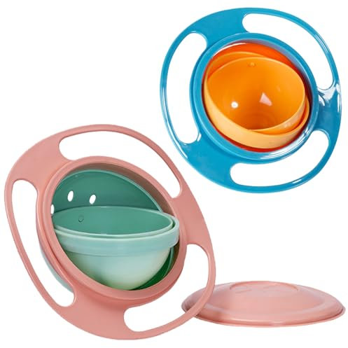 Cuenco Giratorio Bebé,Tazón Giratorio Infantil,Giroscopio Antivuelco de Tazón,Gyro Bowl para Niños,Tazón Giratorio Plato Infantil,Tazón de Bebé 360°,Tazón Mágico(, Rosa Claro y Azul) 2 Piezas