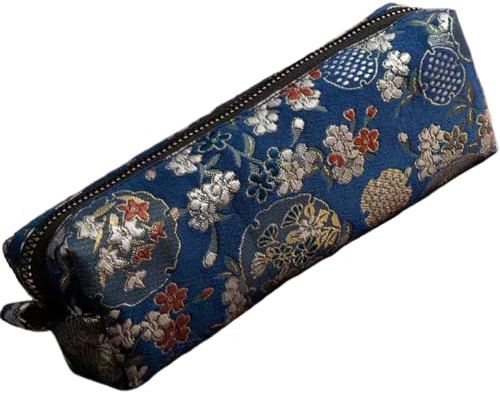 Uoocg Trousse à crayons rétro en brocart - Grande trousse à crayons pour adultes - Pour l'école, le collège, les étudiants, les filles, bleu, 22 cm x 9 cm x 4.8 cm, Trousse de maquillage