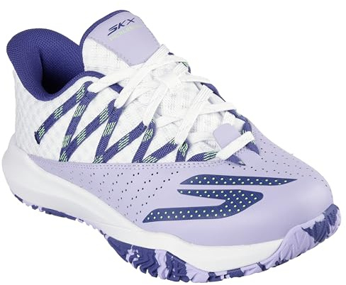Skechers Viper Court Rally - Tenis para Mujer, Piel Blanca/Malla Morada, Talla 5, Piel Blanca y Malla Morada, 38 EU