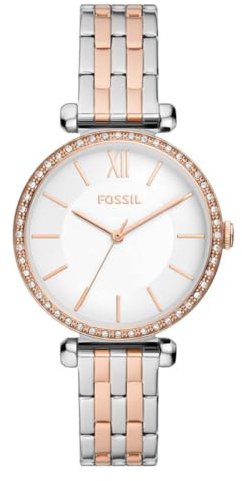 FOSSIL Tillie Quarz Analog Armbanduhr für Damen, 36mm Gehäusedurchmesser, Roségold/Weiß BQ3901, Rotgold/Weiß, Armband