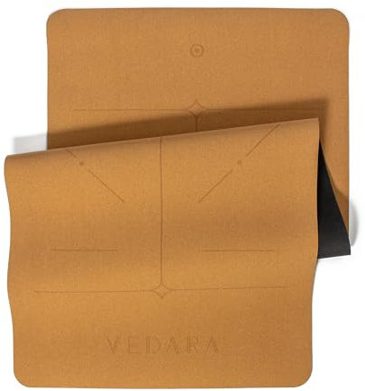 VEDARA® Kork Yogamatte – 66-80 cm breit – Extrem Rutschfeste Oberfläche – Mit Hilfslinien – Aus Kork & Naturkautschuk – Optimale Dämpfung (Alignment (mit Hilfslinien), Extraweit: 80cm breit)