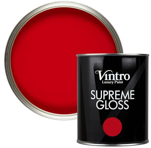 Vintro Paint | Gloss Paint | for Walls | Wood | Trim | Gloss Furniture Paint | Interior & Exterior Use. 1 Litre (Red - Dante's Dream)