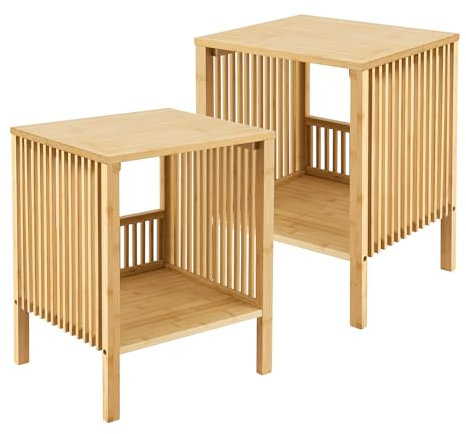[en.casa] Beistelltisch 2er Set Varde Wohnzimmertisch 50 x 39 x 33 cm Nachttisch Sofatisch Nebentisch Kaffeetisch mit Ablagefach Bambus Naturfarben