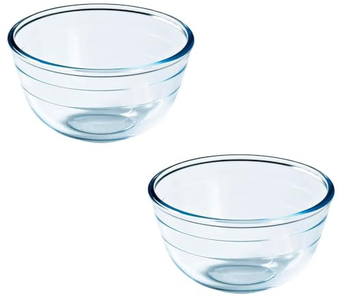 Acan Tradineur - Pack de 2 boles de mezclas de vidrio de borosilicato, extra resistente, cuenco multiusos, cocina, apto para horno y lavavajillas (500 ml - 15 x 9 cm)