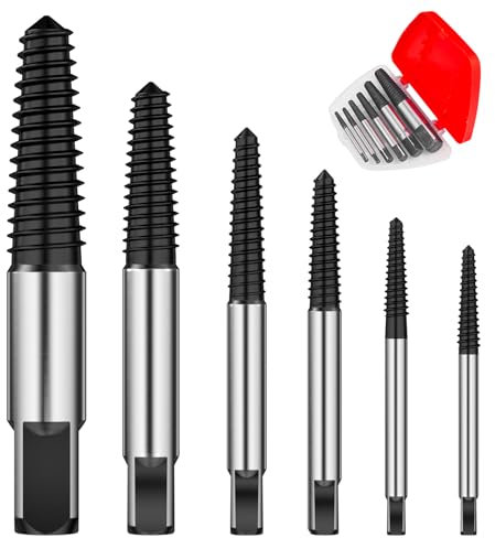 Lixiluxia 6 Piezas Extractor de Tornillos Rotos, Extractores de Tornillos, Perno Saca Herramienta con Caja de Almacenamiento, para Extraer Espárragos,Pernos,Dañados, Diámetro Alrededor de 4-25 mm