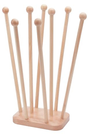BENECREAT Plastic Bag Drying Rack, Reusable Bag Cup Drainer Holder with 8 Sticks Beech Wood Drying Rack for Drying Food Storage Bags, Drinking Cups, Bottles, Dishcloths